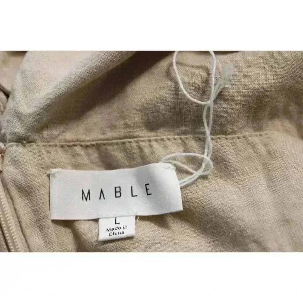 NWOT MABLE Tiered Midi Dress Size Large Beige Linen Cottagecore Minimalist Beach - Picture 14 of 15